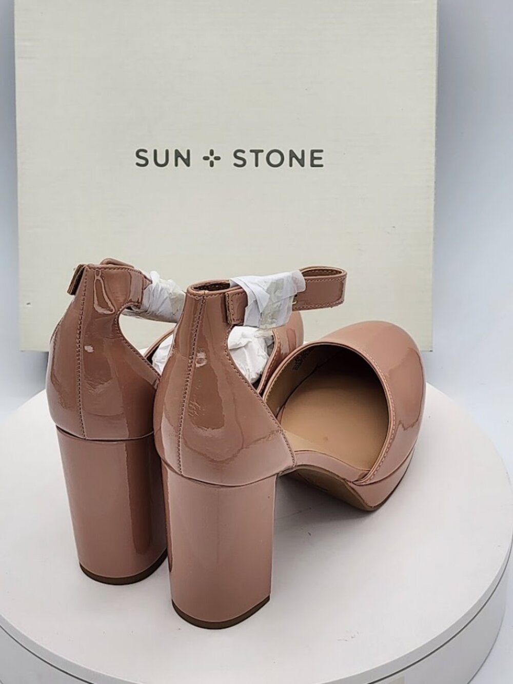 Sun + Stone Birdey Peony Patent Platform Ankle Strap Heels Size 8 - Picture 4 of 10